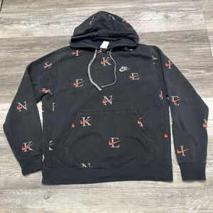 Nike NSW AOP Club Pullover‎ Hoodie Men's Medium Black Red Swoosh Streetwear